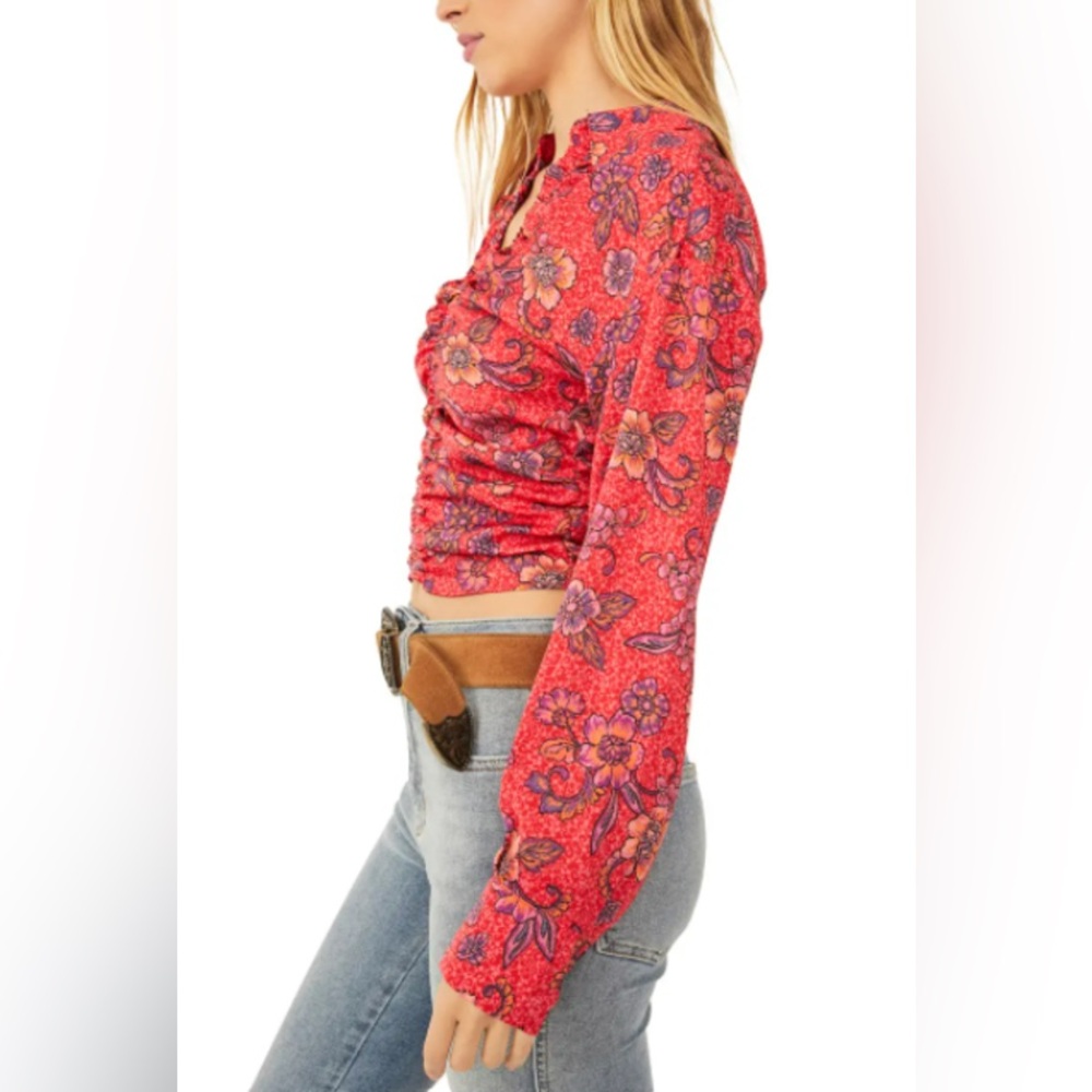 FREE PEOPLE I Got You Printed Top In Ruby Combo $98 MSRP